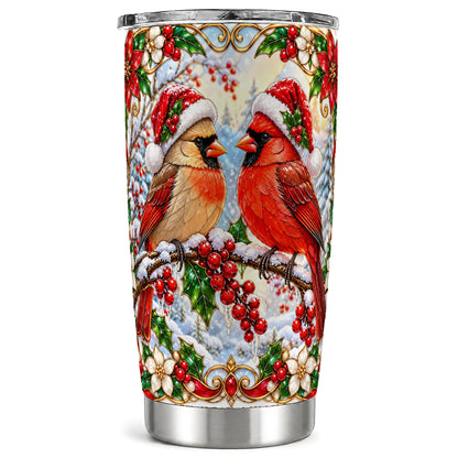 Christmas Cardinal Tumbler 20oz, Winter Bird Stainless Steel Travel Cup