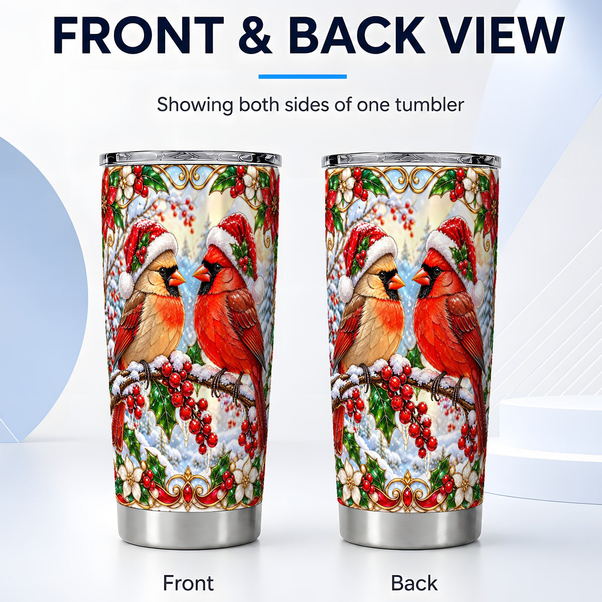 #pl[20oz|Steel] Christmas Cardinal Tumbler 20oz, Winter Bird Stainless Steel Travel Cup