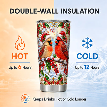 Christmas Cardinal Tumbler 20oz, Winter Bird Stainless Steel Travel Cup