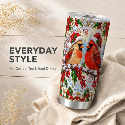 Christmas Cardinal Tumbler 20oz, Winter Bird Stainless Steel Travel Cup