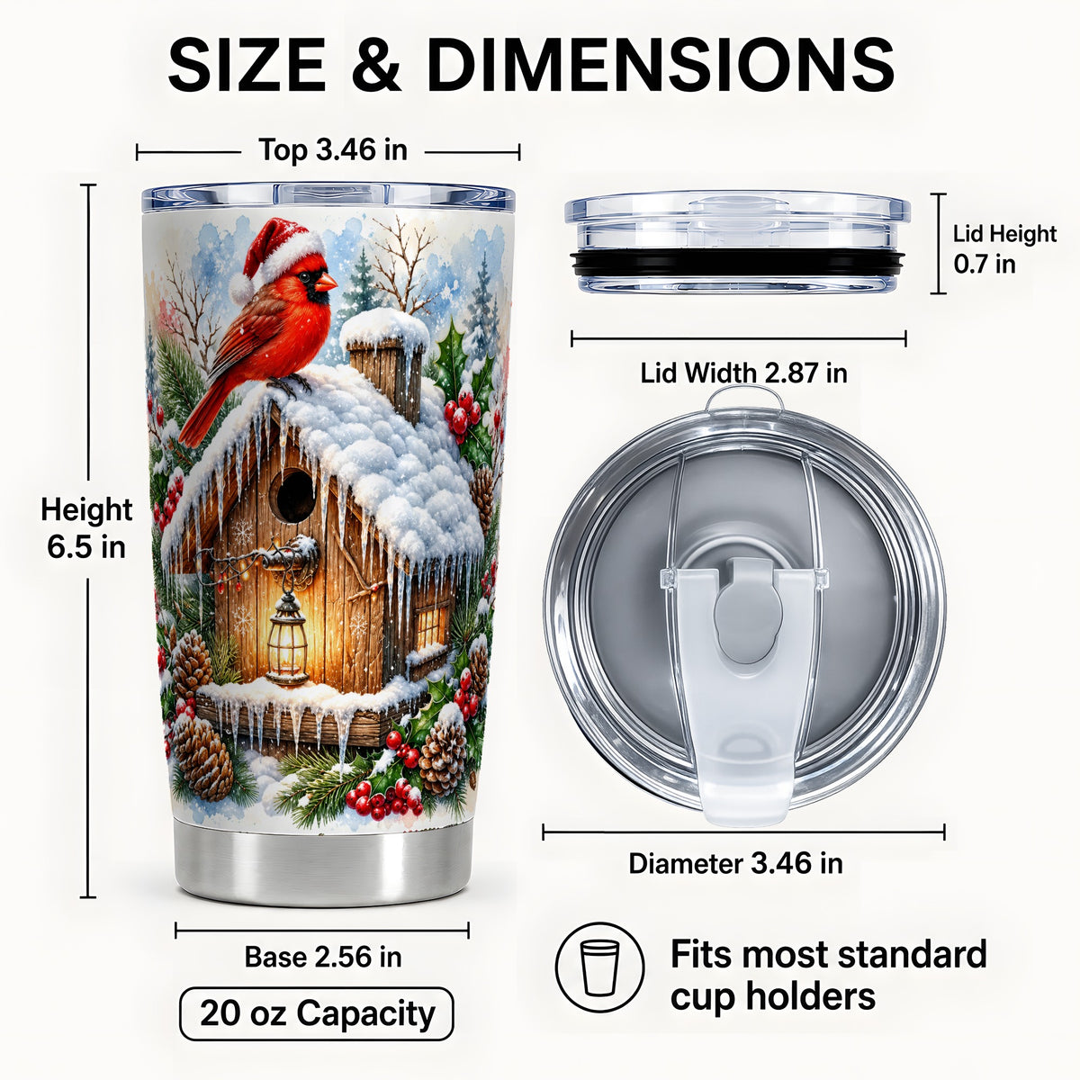 #pl[20oz|Steel] Snowy Cardinal Tumbler 20oz, Birdhouse Stainless Steel Travel Cup