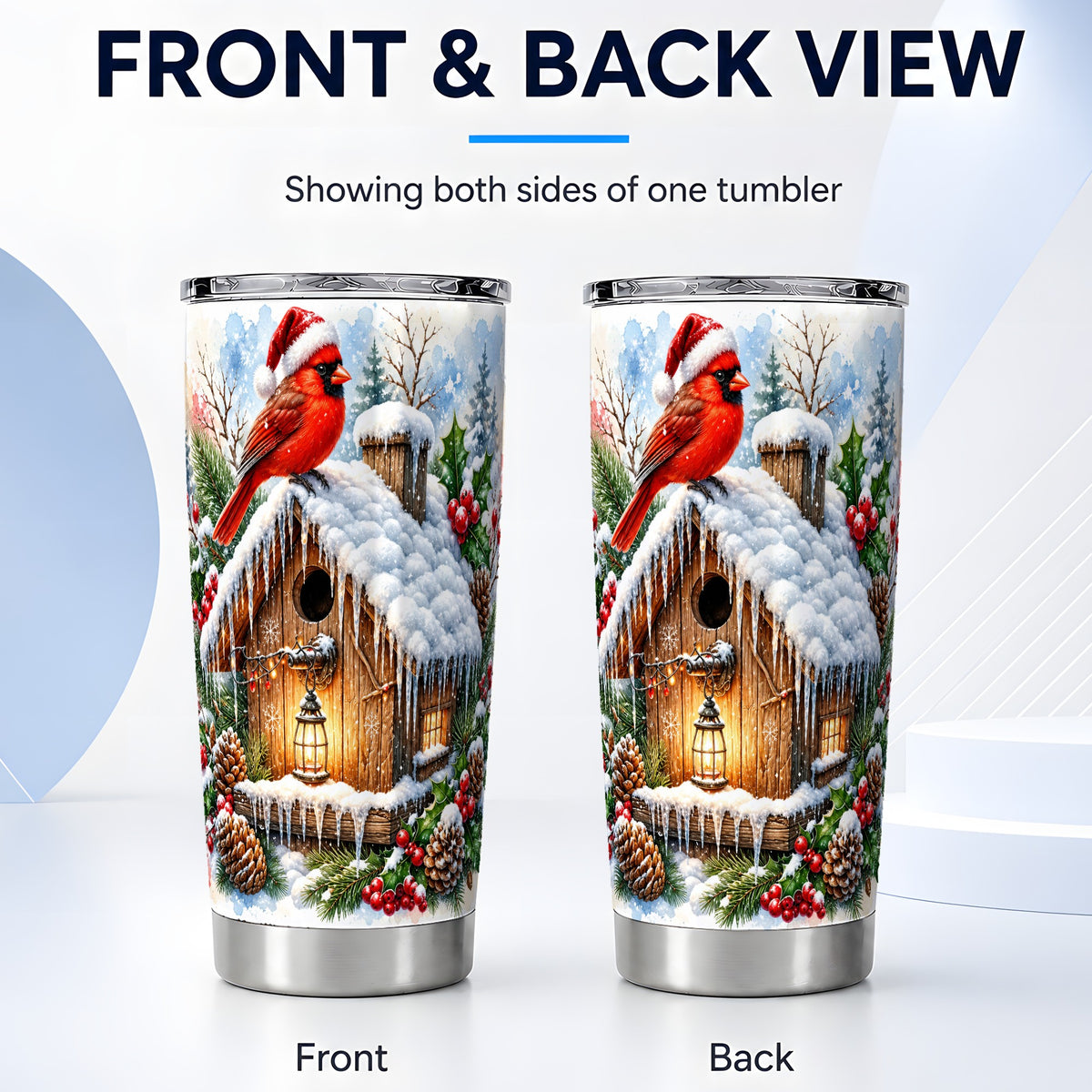 #pl[20oz|Steel] Snowy Cardinal Tumbler 20oz, Birdhouse Stainless Steel Travel Cup