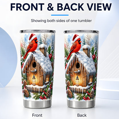 #pl[20oz|Steel] Snowy Cardinal Tumbler 20oz, Birdhouse Stainless Steel Travel Cup