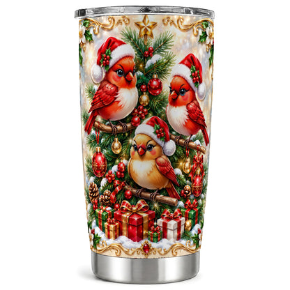 Christmas Cardinal Tumbler 20oz, Holiday Bird Stainless Steel Travel Cup