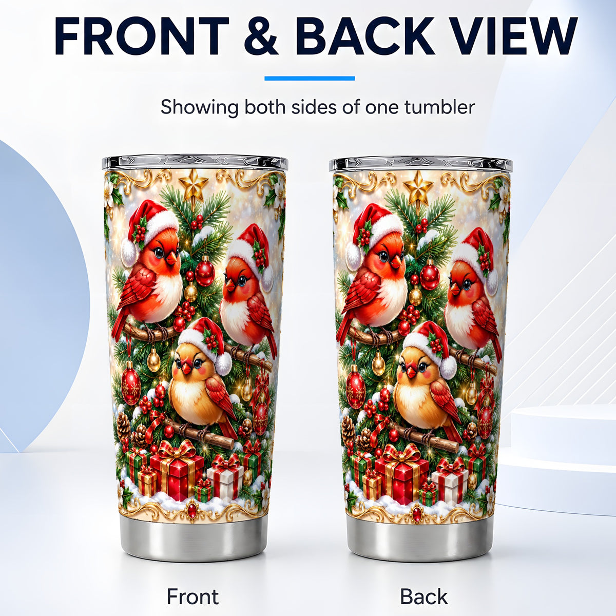 #pl[20oz|Steel] Christmas Cardinal Tumbler 20oz, Holiday Bird Stainless Steel Travel Cup