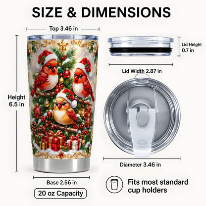 #pl[20oz|Steel] Christmas Cardinal Tumbler 20oz, Holiday Bird Stainless Steel Travel Cup