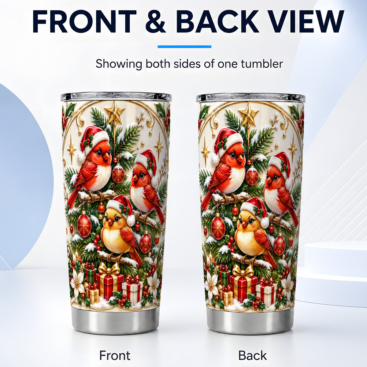 #pl[20oz|Steel] Christmas Cardinal Tumbler 20oz, Holiday Bird Stainless Steel Travel Cup