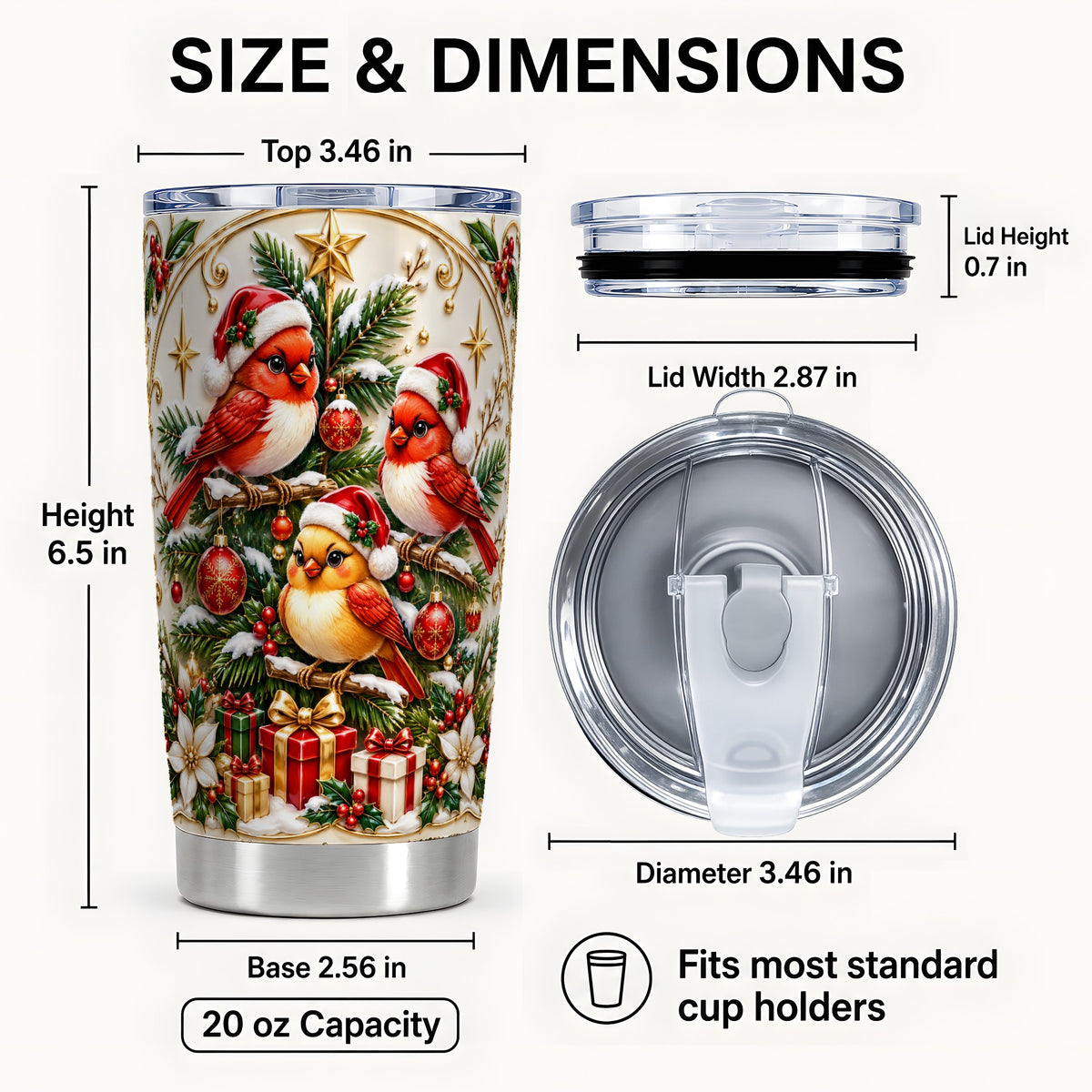 #pl[20oz|Steel] Christmas Cardinal Tumbler 20oz, Holiday Bird Stainless Steel Travel Cup