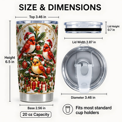 #pl[20oz|Steel] Christmas Cardinal Tumbler 20oz, Holiday Bird Stainless Steel Travel Cup