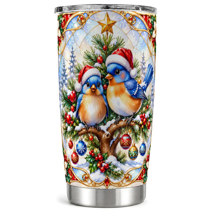 Christmas Bluebird Tumbler 20oz, Winter Bird Stainless Steel Travel Cup