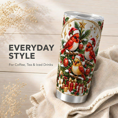 Christmas Cardinal Tumbler 20oz, Holiday Bird Stainless Steel Travel Cup