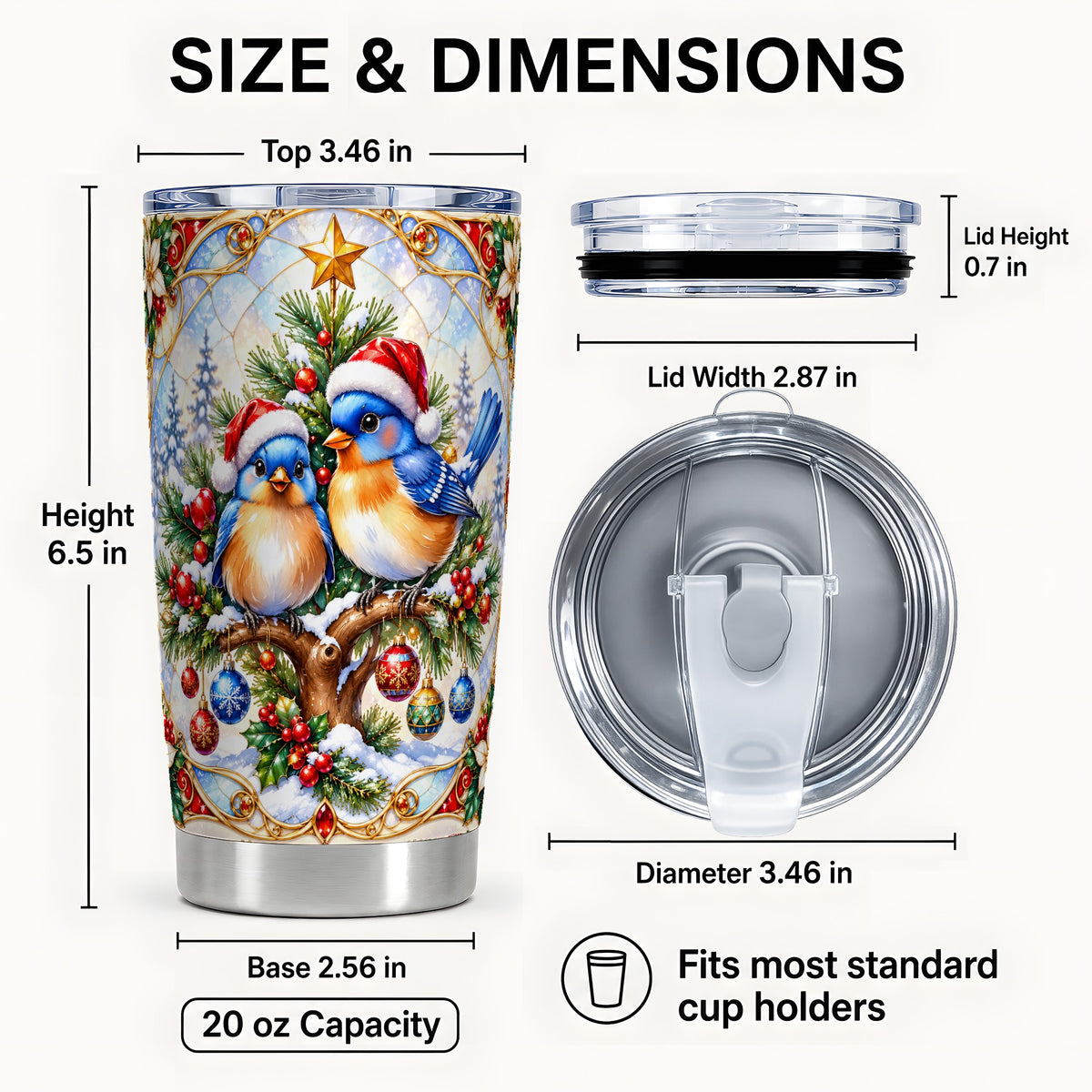 #pl[20oz|Steel] Christmas Bluebird Tumbler 20oz, Winter Bird Stainless Steel Travel Cup