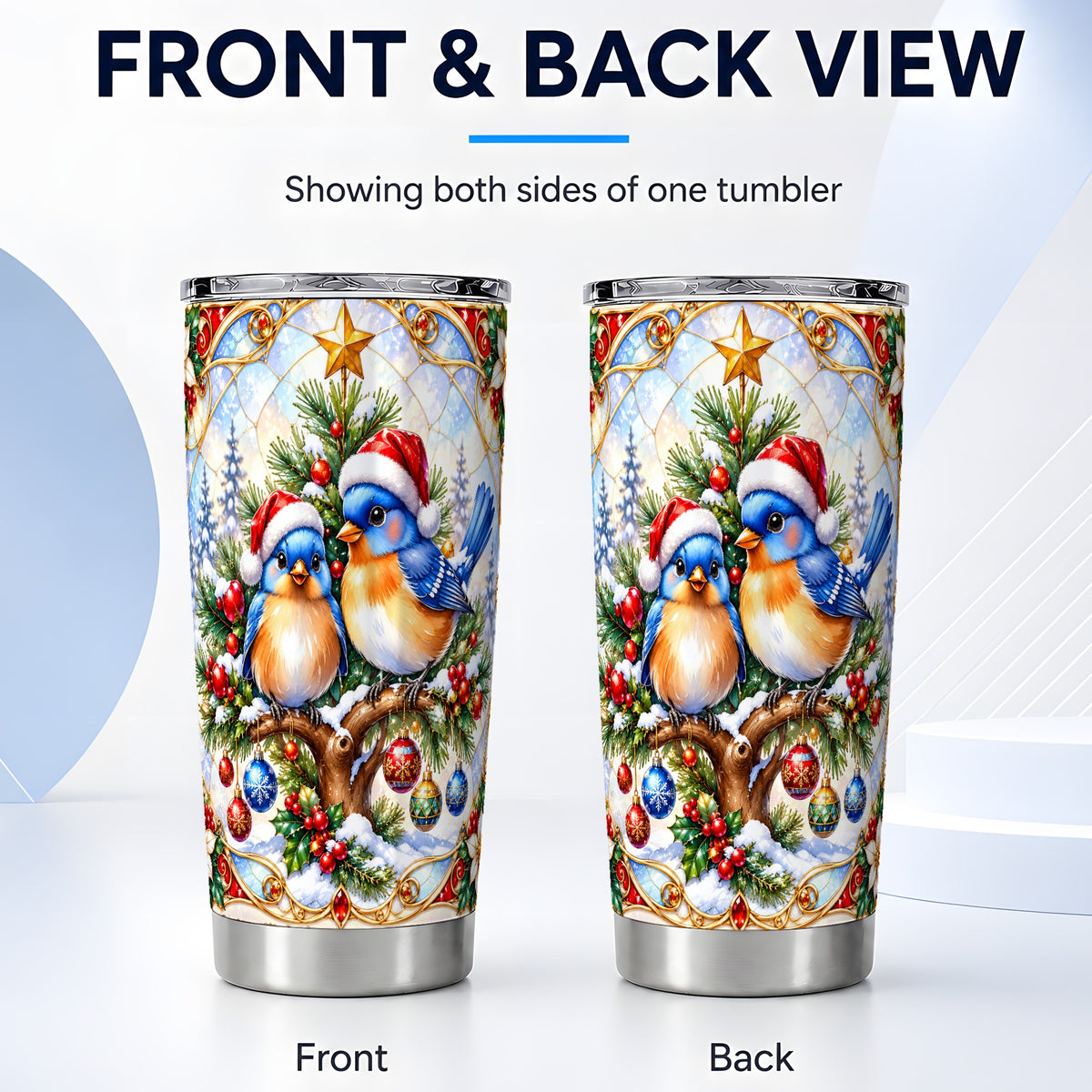 #pl[20oz|Steel] Christmas Bluebird Tumbler 20oz, Winter Bird Stainless Steel Travel Cup