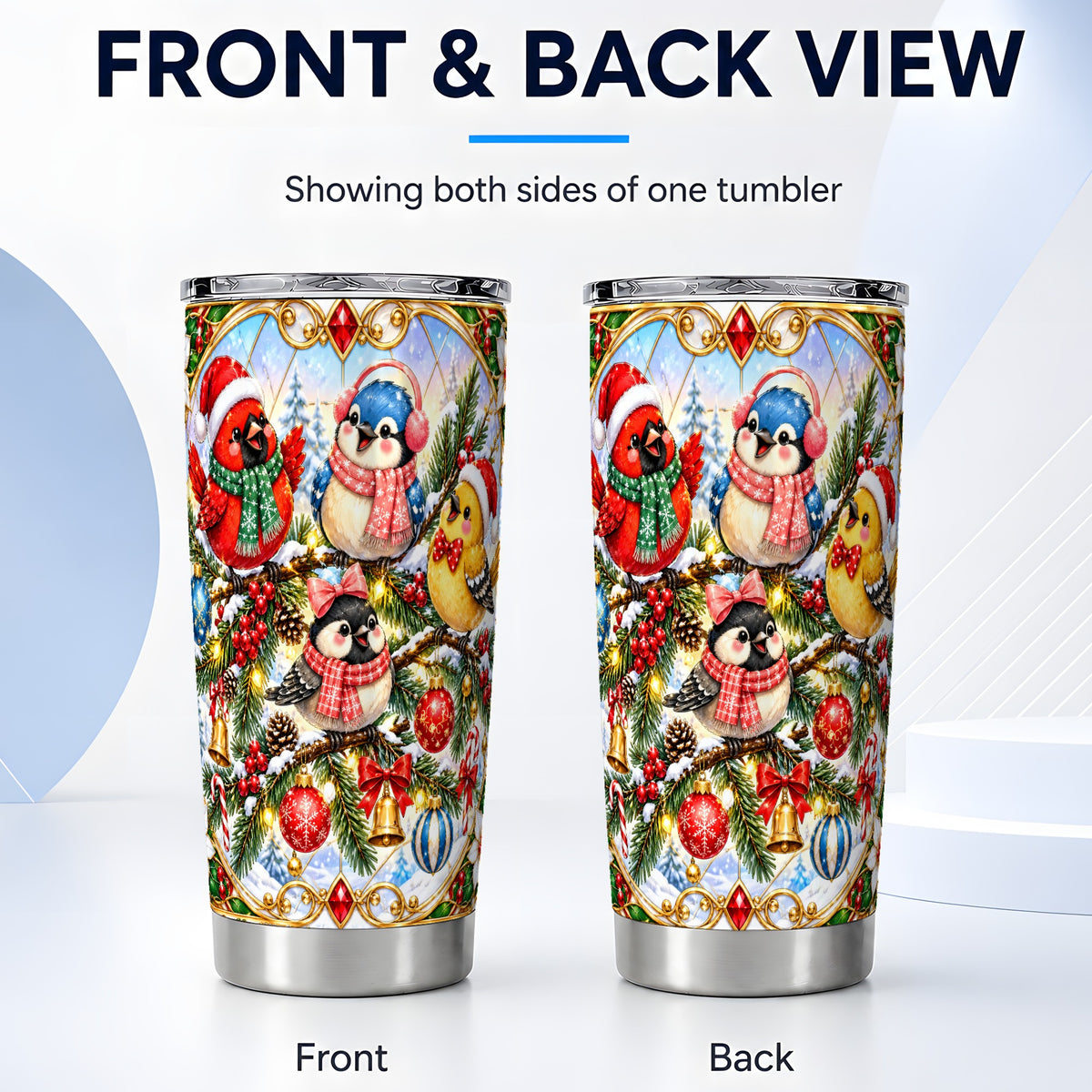 #pl[20oz|Steel] Christmas Winter Birds Tumbler 20oz, Festive Stainless Steel Travel Cup
