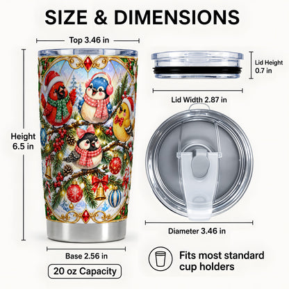 #pl[20oz|Steel] Christmas Winter Birds Tumbler 20oz, Festive Stainless Steel Travel Cup