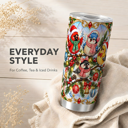 Christmas Winter Birds Tumbler 20oz, Festive Stainless Steel Travel Cup