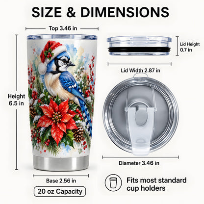 #pl[20oz|Steel] Christmas Blue Jay Tumbler 20oz, Bird Tumbler, Stainless Steel Travel Cup