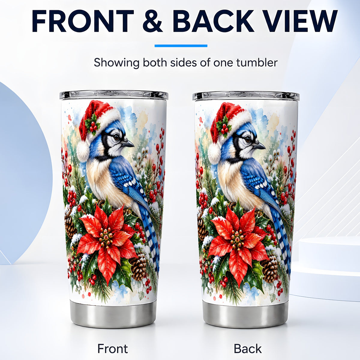 #pl[20oz|Steel] Christmas Blue Jay Tumbler 20oz, Bird Tumbler, Stainless Steel Travel Cup