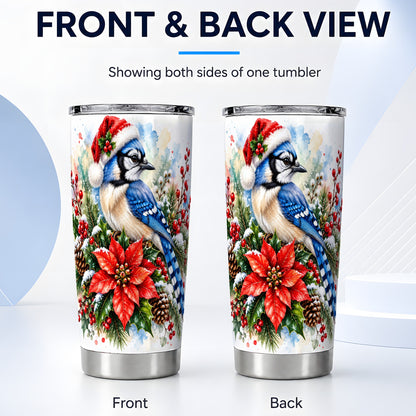 #pl[20oz|Steel] Christmas Blue Jay Tumbler 20oz, Bird Tumbler, Stainless Steel Travel Cup