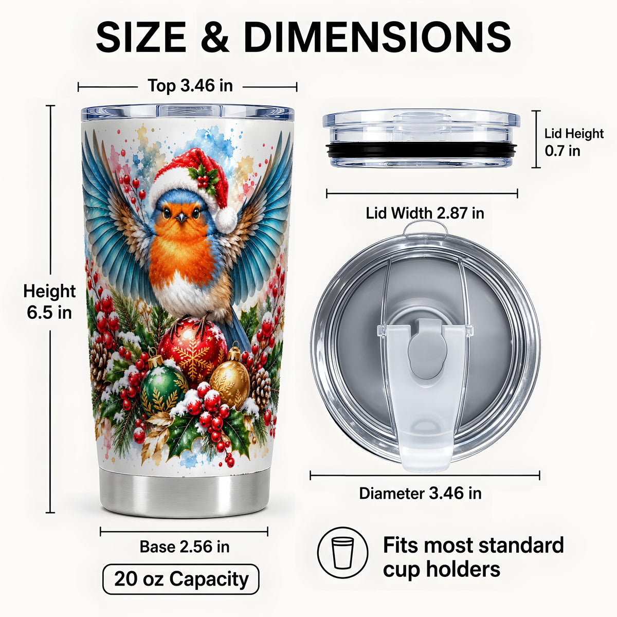 #pl[20oz|Steel] Christmas Robin Tumbler 20oz, Bird Tumbler, Stainless Steel Travel Cup