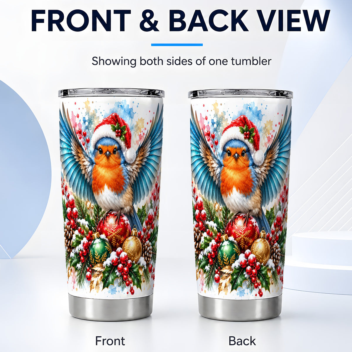 #pl[20oz|Steel] Christmas Robin Tumbler 20oz, Bird Tumbler, Stainless Steel Travel Cup