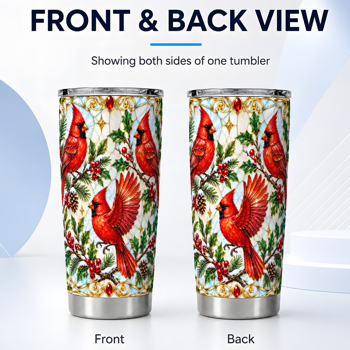#pl[20oz|Steel] Christmas Cardinals Tumbler 20oz, Bird Tumbler, Stainless Steel Travel Cup