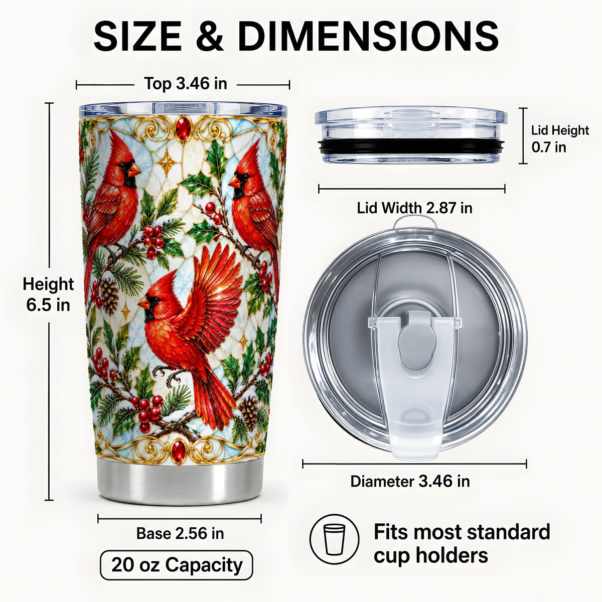 #pl[20oz|Steel] Christmas Cardinals Tumbler 20oz, Bird Tumbler, Stainless Steel Travel Cup