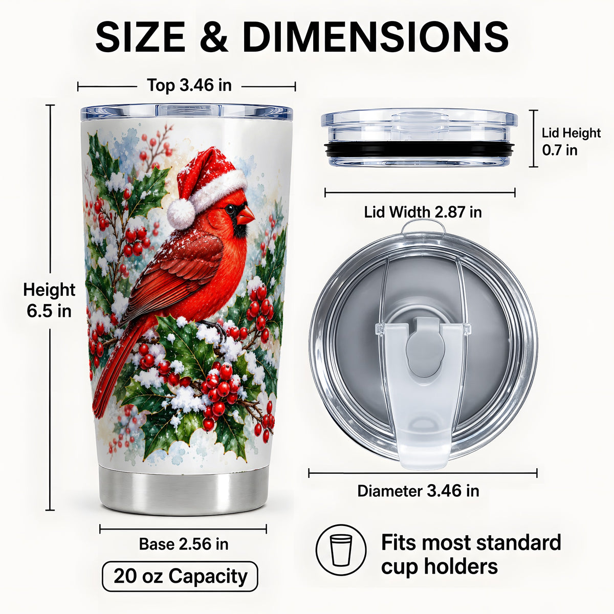 #pl[20oz|Steel] Christmas Cardinal Tumbler 20oz, Bird Tumbler, Stainless Steel Travel Cup