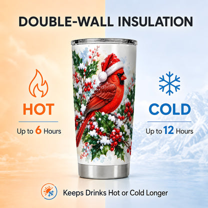 Christmas Cardinal Tumbler 20oz, Bird Tumbler, Stainless Steel Travel Cup