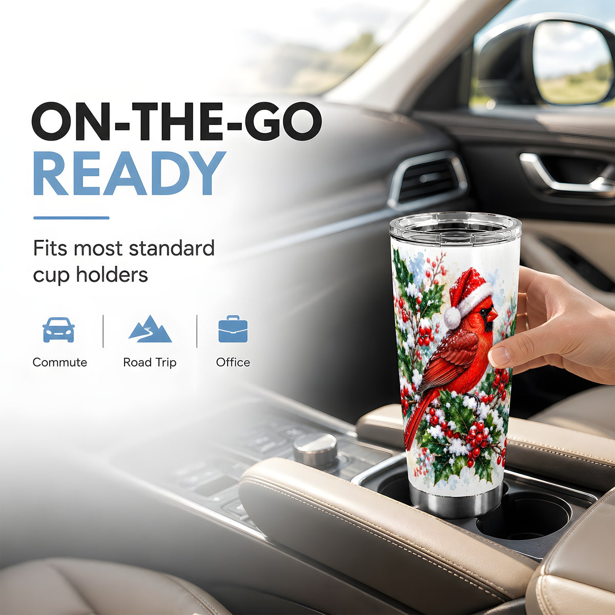 Christmas Cardinal Tumbler 20oz, Bird Tumbler, Stainless Steel Travel Cup