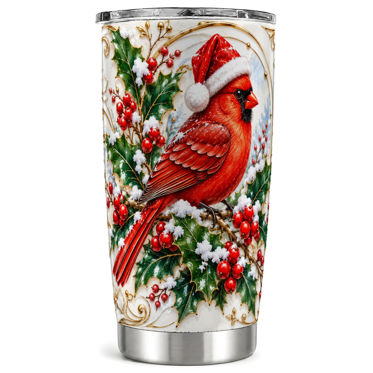 Christmas Cardinal Tumbler 20oz, Bird Tumbler, Stainless Steel Travel Cup