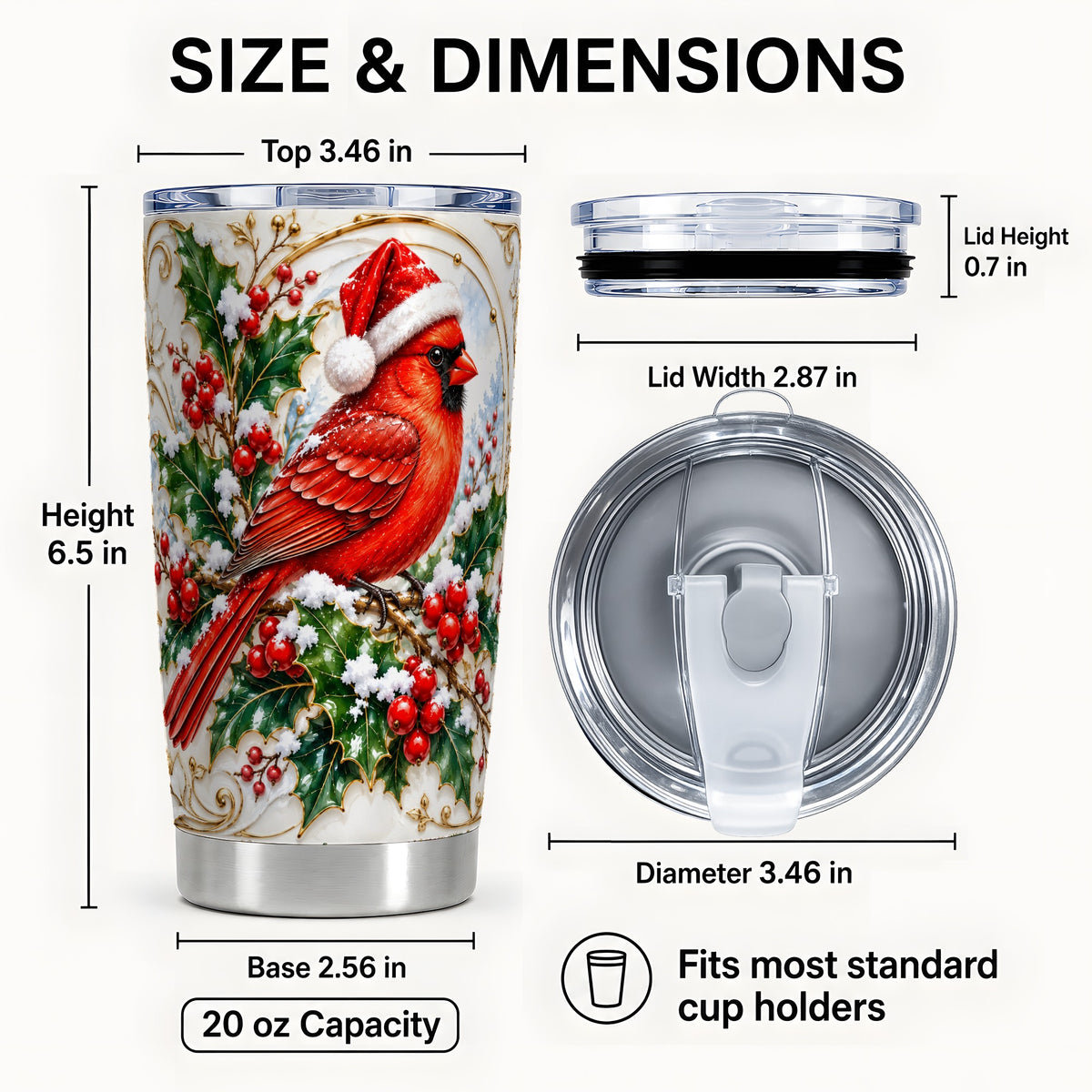 #pl[20oz|Steel] Christmas Cardinal Tumbler 20oz, Bird Tumbler, Stainless Steel Travel Cup