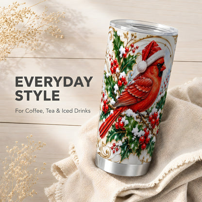 Christmas Cardinal Tumbler 20oz, Bird Tumbler, Stainless Steel Travel Cup