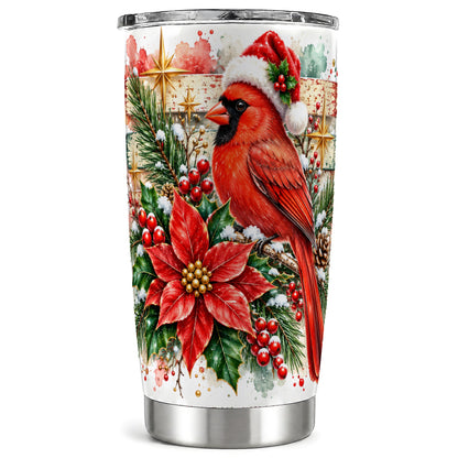 Christmas Cardinal Tumbler 20oz, Floral Stainless Steel Travel Cup