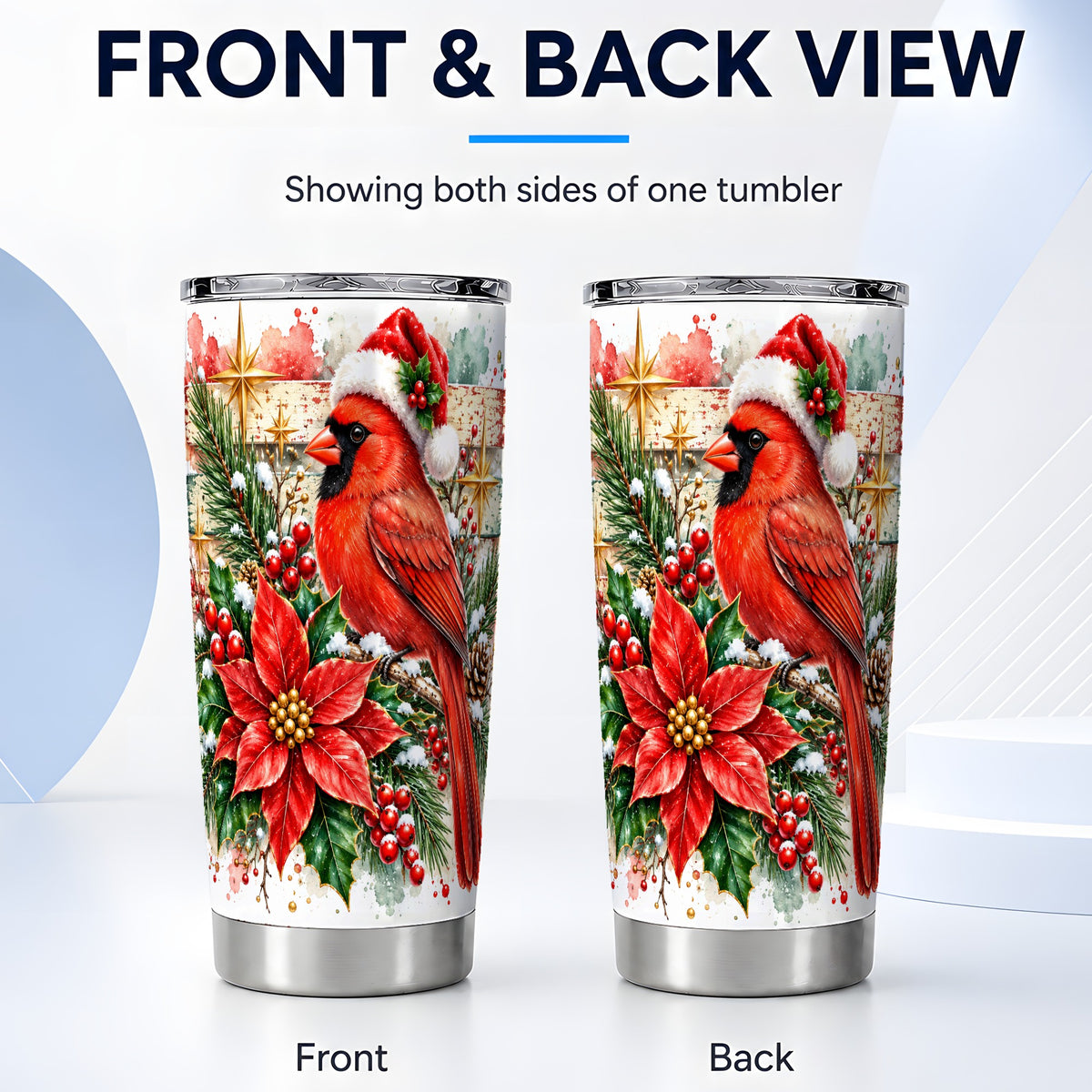 #pl[20oz|Steel] Christmas Cardinal Tumbler 20oz, Floral Stainless Steel Travel Cup