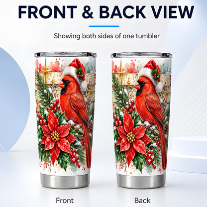 #pl[20oz|Steel] Christmas Cardinal Tumbler 20oz, Floral Stainless Steel Travel Cup