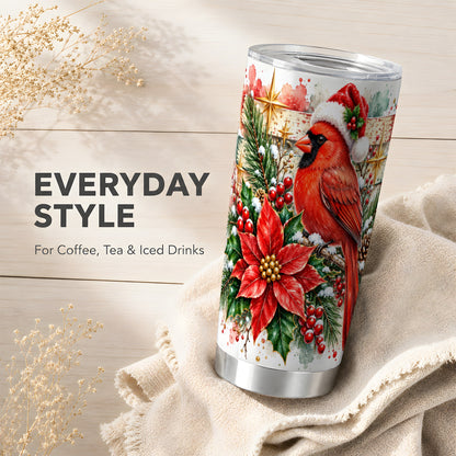 Christmas Cardinal Tumbler 20oz, Floral Stainless Steel Travel Cup