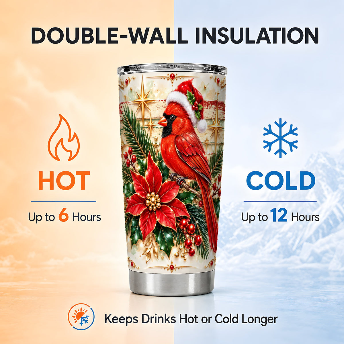 Cardinal Tumbler 20oz, Winter Bird Tumbler, Stainless Steel Travel Cup