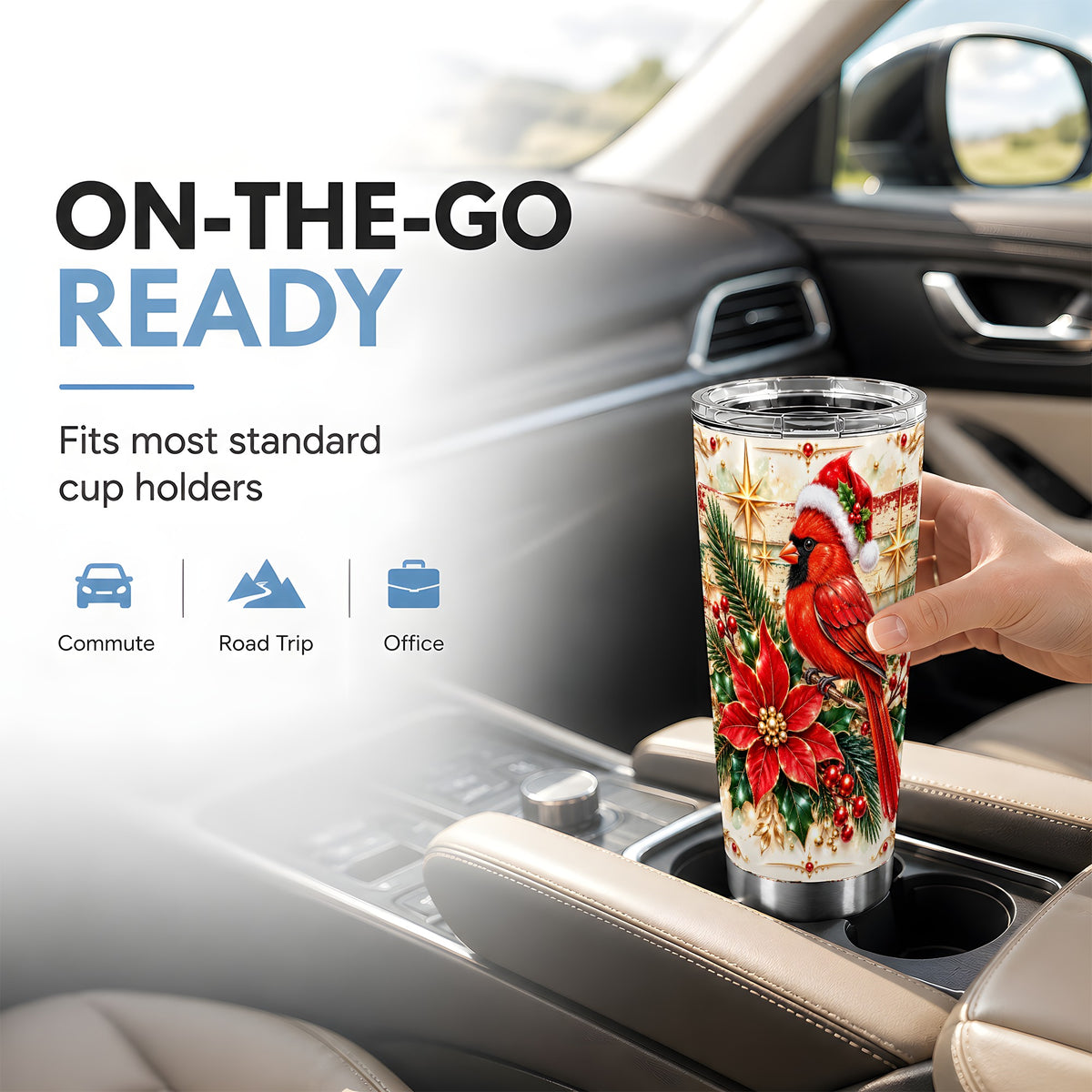 Cardinal Tumbler 20oz, Winter Bird Tumbler, Stainless Steel Travel Cup
