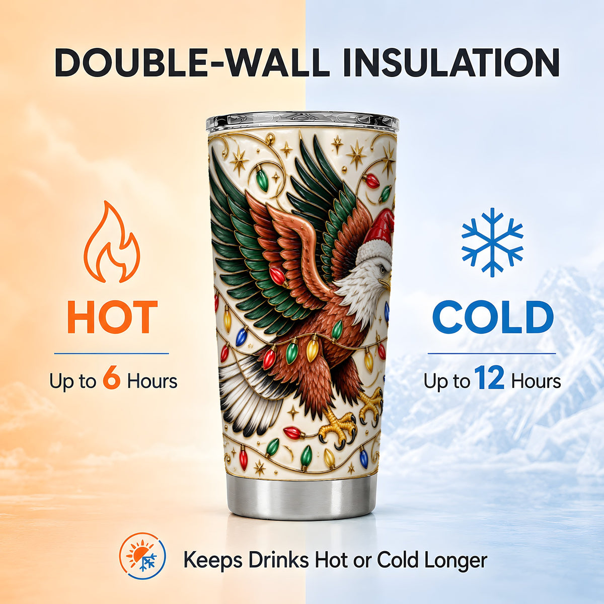 Eagle Tumbler 20oz, Holiday Bird Tumbler, Stainless Steel Travel Cup
