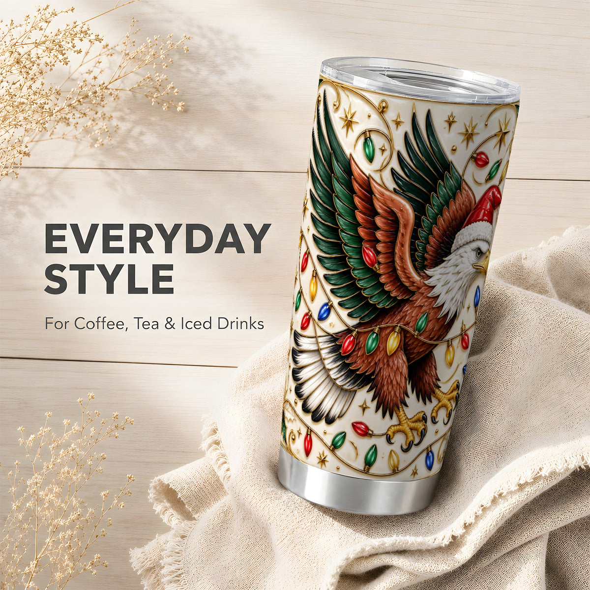 Eagle Tumbler 20oz, Holiday Bird Tumbler, Stainless Steel Travel Cup