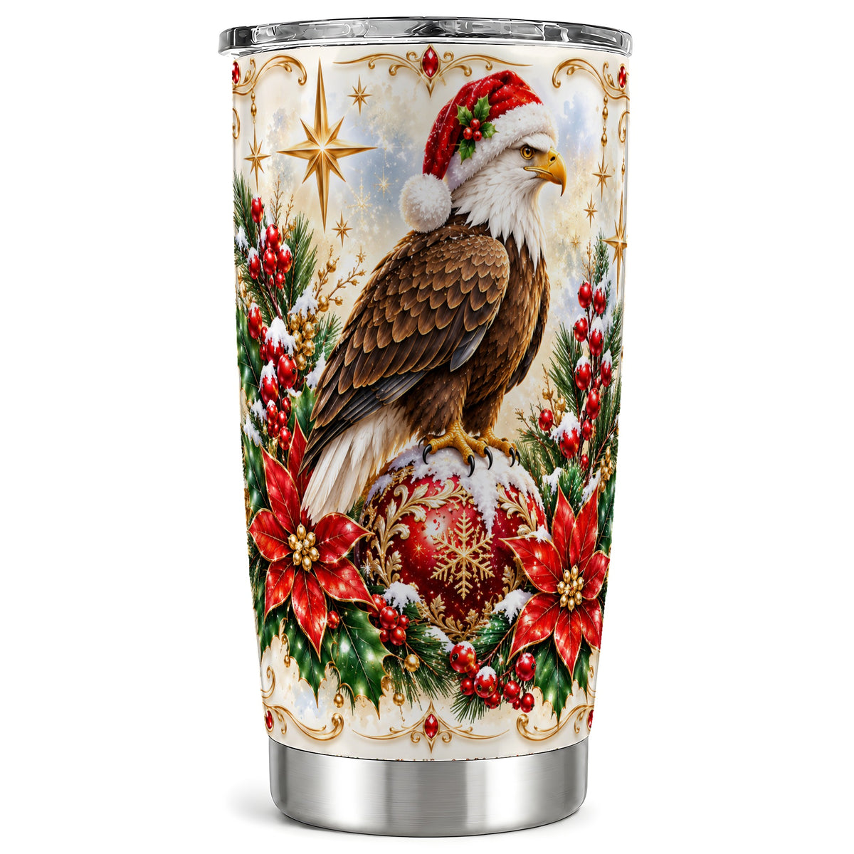 Eagle Tumbler 20oz, Poinsettia Bird Tumbler, Stainless Steel Travel Cup