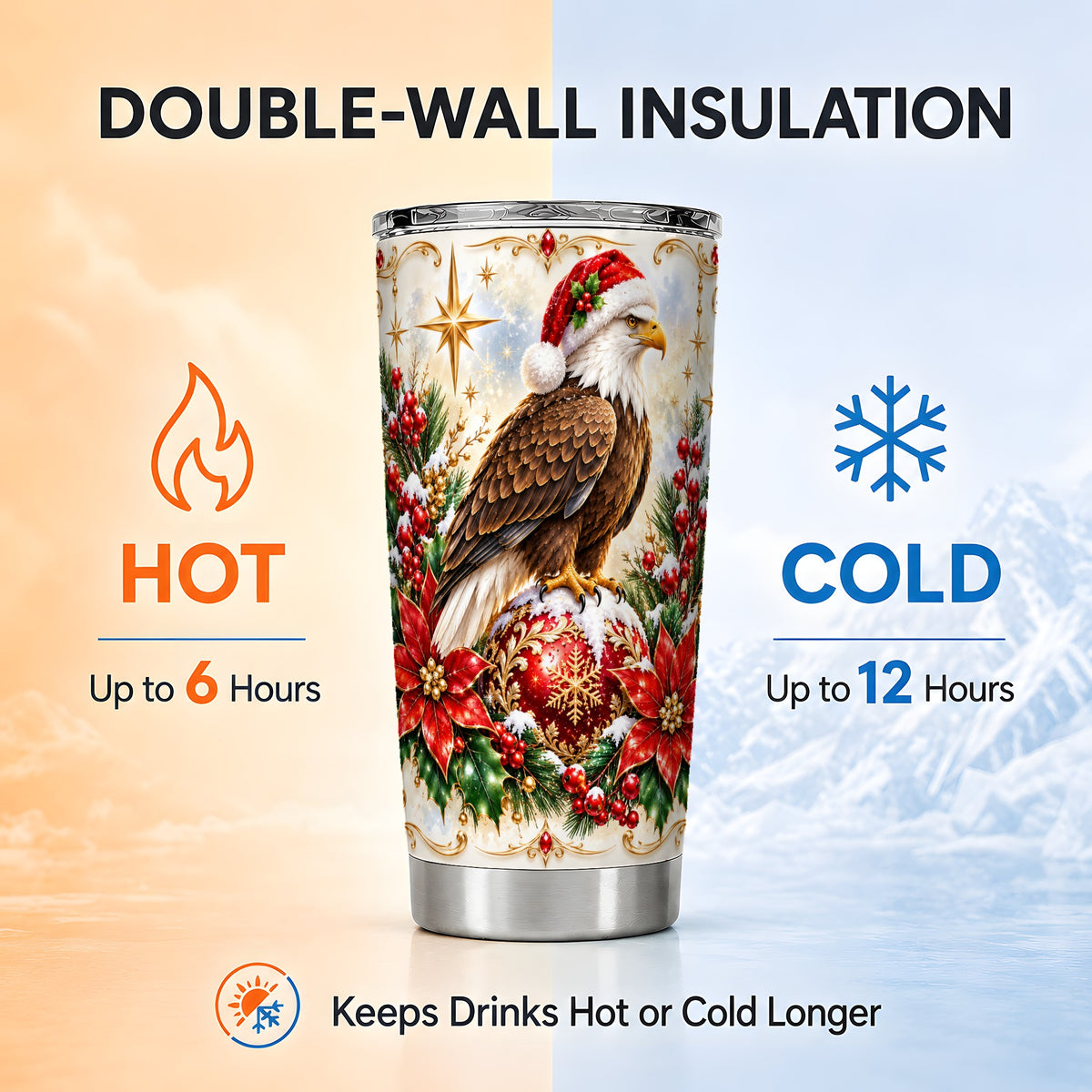 Eagle Tumbler 20oz, Poinsettia Bird Tumbler, Stainless Steel Travel Cup