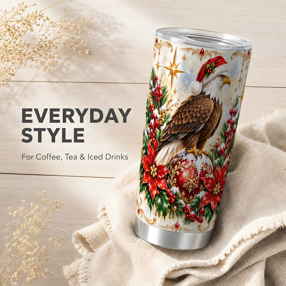 Eagle Tumbler 20oz, Poinsettia Bird Tumbler, Stainless Steel Travel Cup
