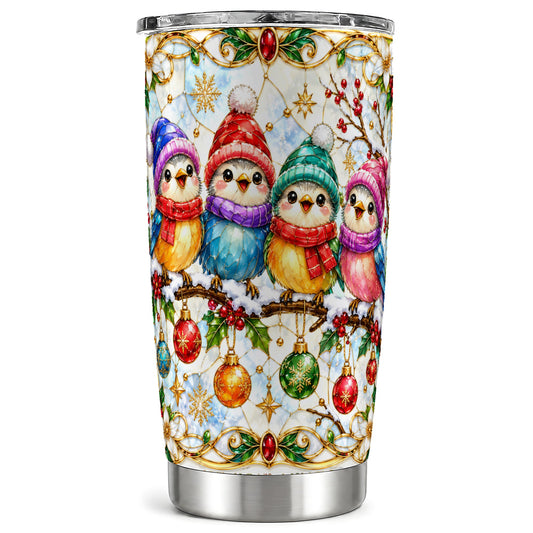 Birds Tumbler 20oz, Winter Songbird Tumbler, Stainless Steel Travel Cup