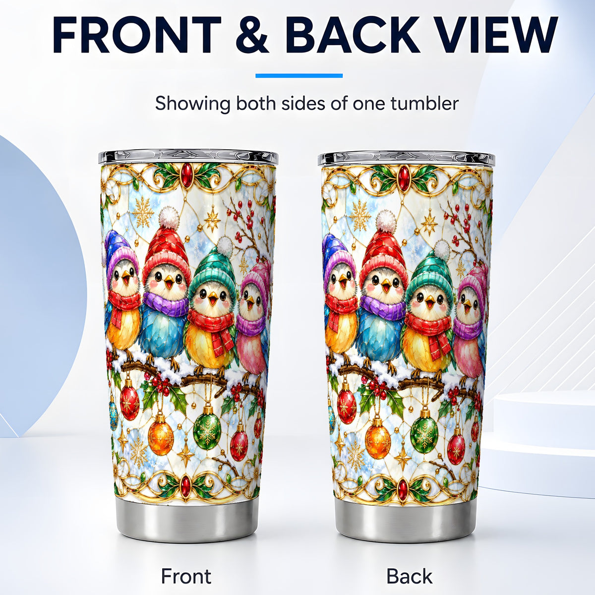 #pl[20oz|Steel] Birds Tumbler 20oz, Winter Songbird Tumbler, Stainless Steel Travel Cup