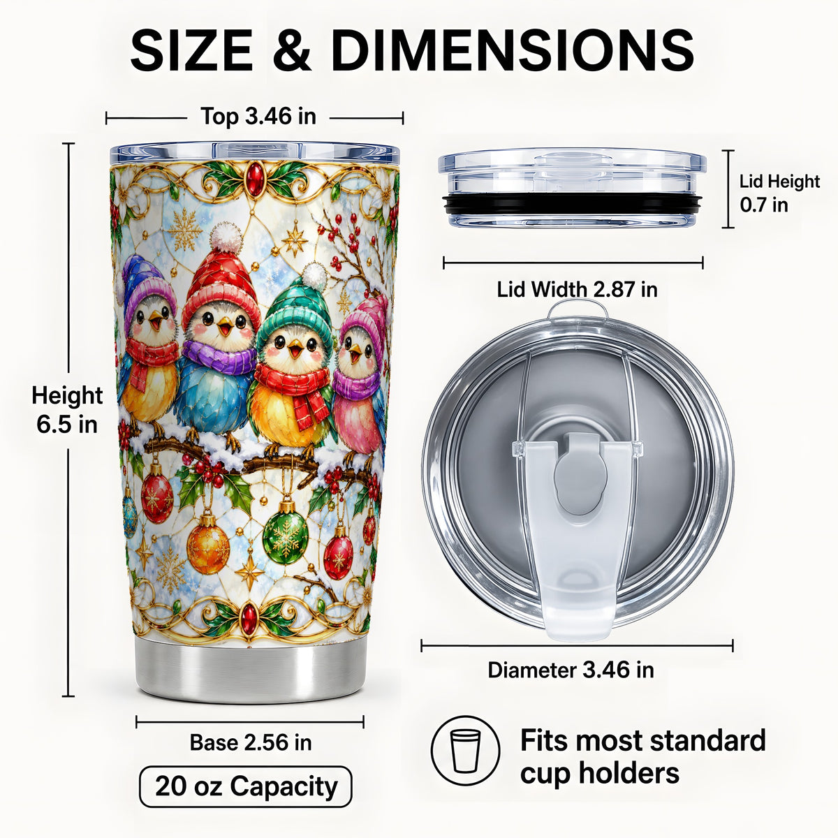#pl[20oz|Steel] Birds Tumbler 20oz, Winter Songbird Tumbler, Stainless Steel Travel Cup