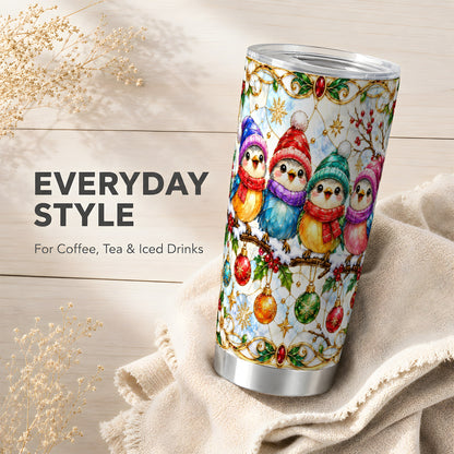 Birds Tumbler 20oz, Winter Songbird Tumbler, Stainless Steel Travel Cup