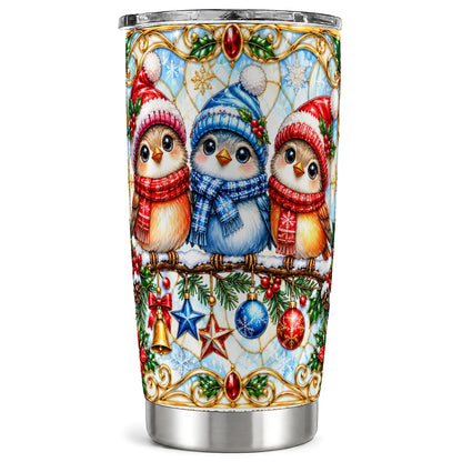 Christmas Owl Tumbler 20oz, Winter Bird Tumbler, Stainless Steel Travel Cup