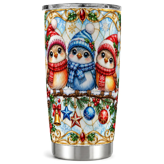 Christmas Owl Tumbler 20oz, Winter Bird Tumbler, Stainless Steel Travel Cup